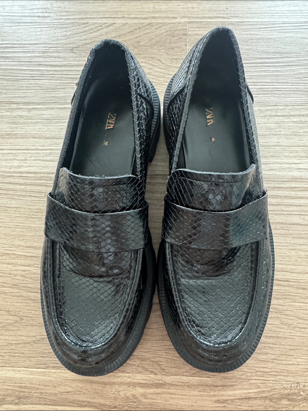 Zara WomenBlack Snake-Embossed Loafers
